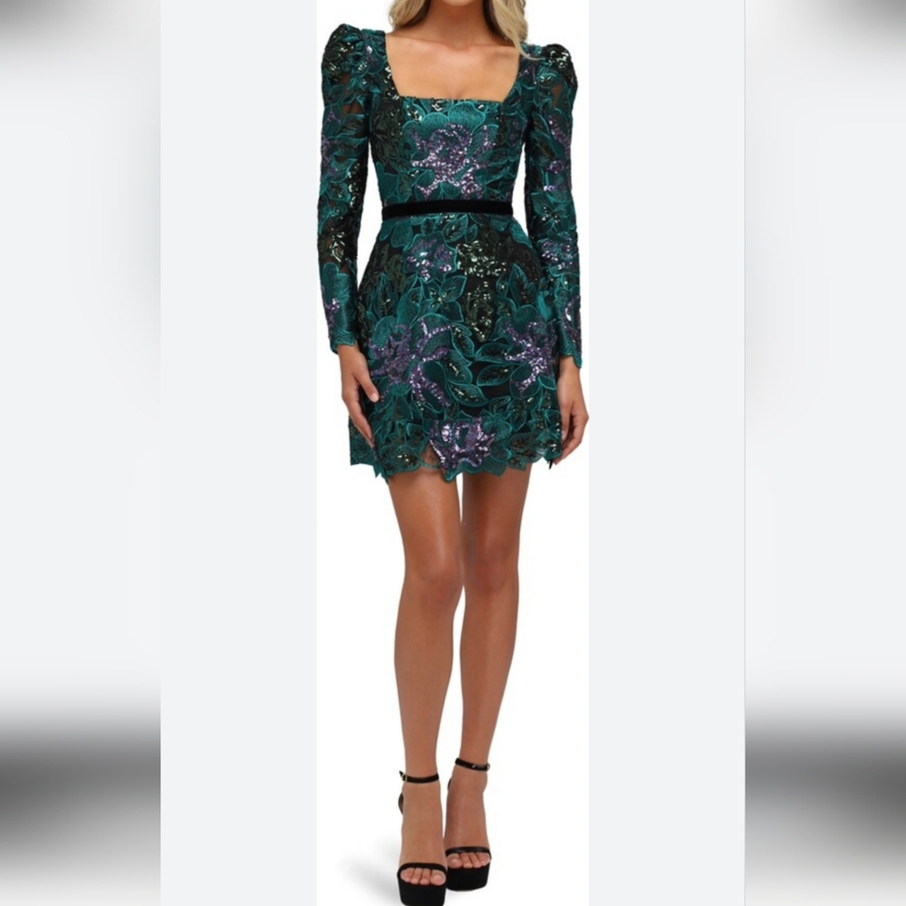 NEW HELSI ALICE FLORAL EMBROIDERED SEQUIN LONG SLEEVE COCTAIL DRESS. SIZE:SMALL - Picture 4 of 14